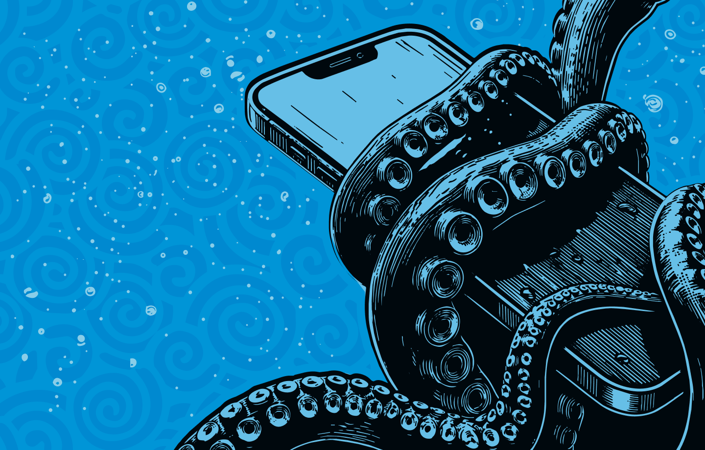 Tentacles wrapping around a smartphone